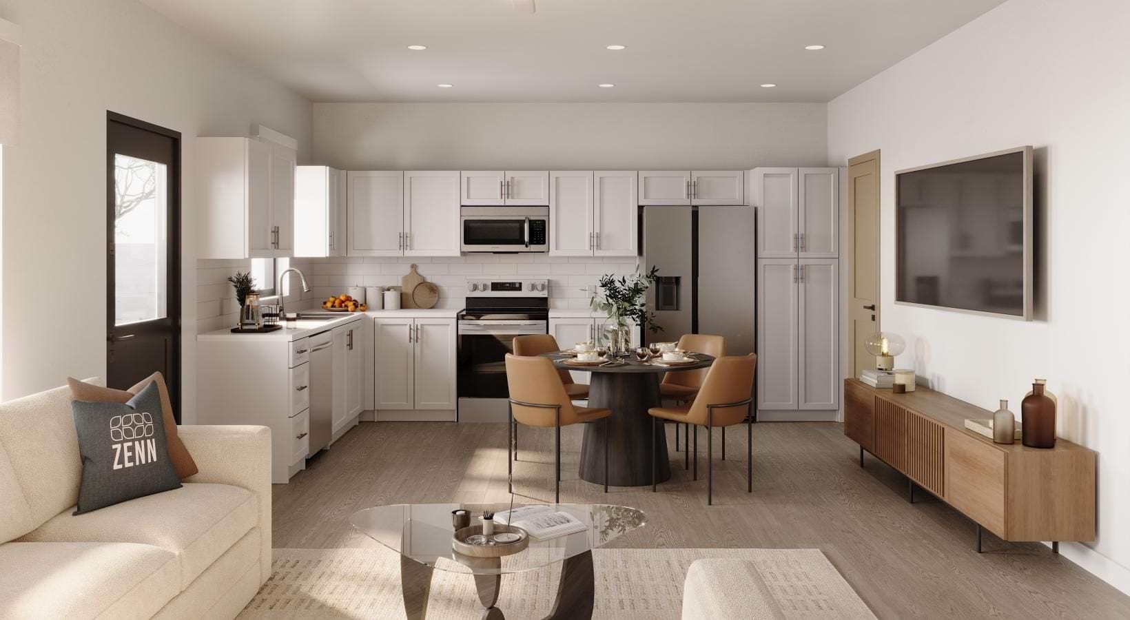 Large kitchen with a dining table