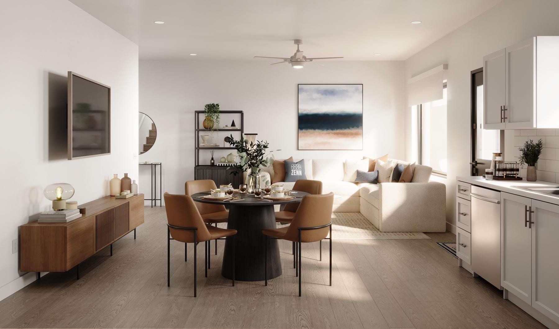 Open living and dining room