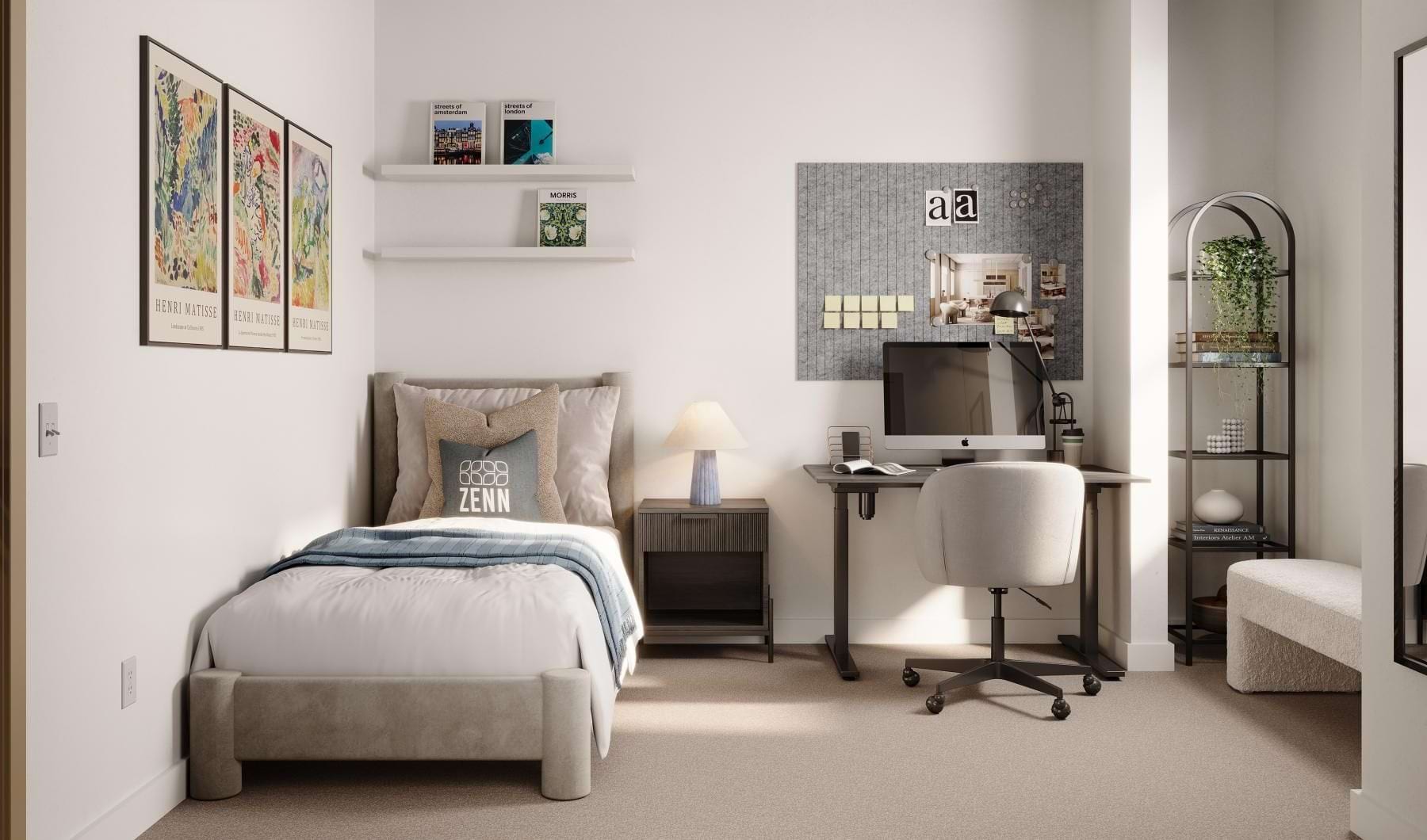 Bedroom with desk and seating