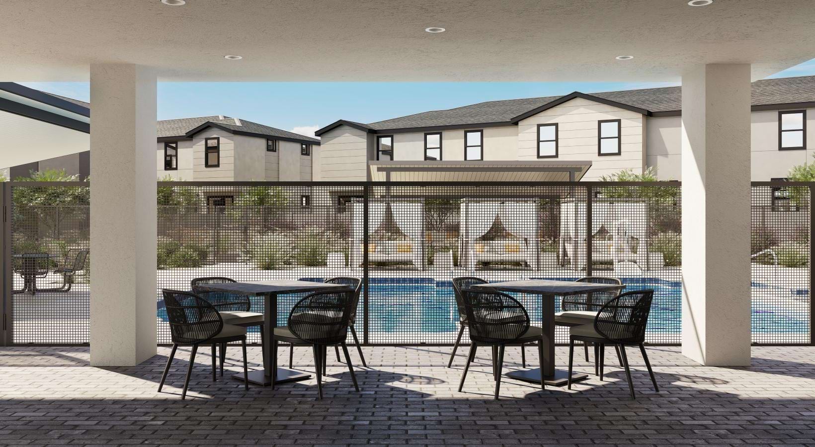 Private patio with table and chairs